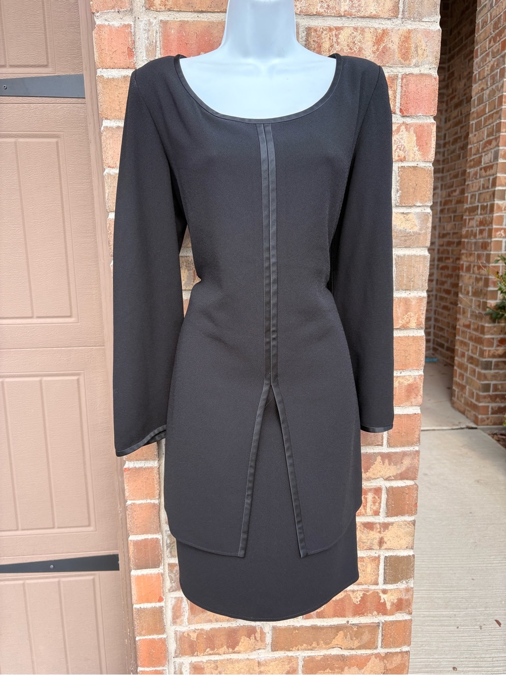 Rickie Freeman by Teri Jon Black Long-Sleeve Sheath Dress with Front Slit size 8 - Picture 2 of 6